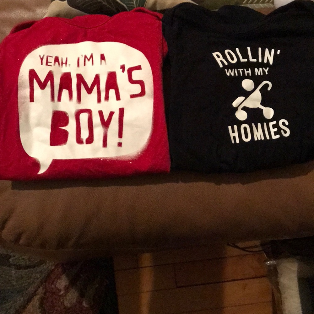 2 onesies - Red 18-24 mths & black 12-18 mths.